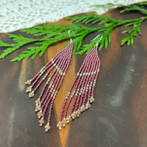 Beaded Earrings in Pink and Gold
